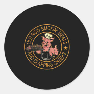 Oude rijen roken vlees en klappende wangen Grappig Ronde Sticker