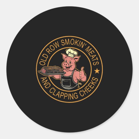 Oude rijen roken vlees en klappende wangen Grappig Ronde Sticker (Voorkant)