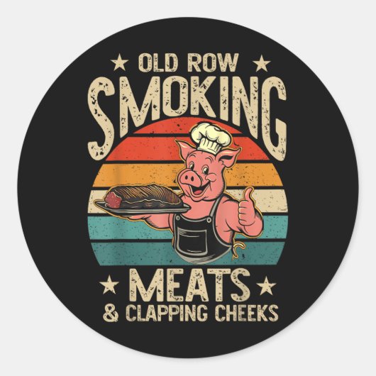 Oude rijen roken vlees en klappende wangen Grappig Ronde Sticker (Voorkant)