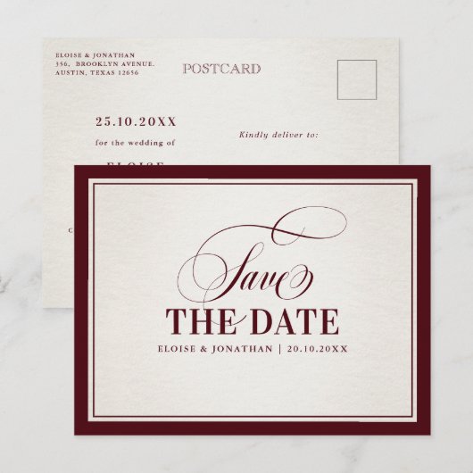 Oude Rijkdom Moderne Bourgondiër Luxe Save de datu Briefkaart (Voorkant / Achterkant)