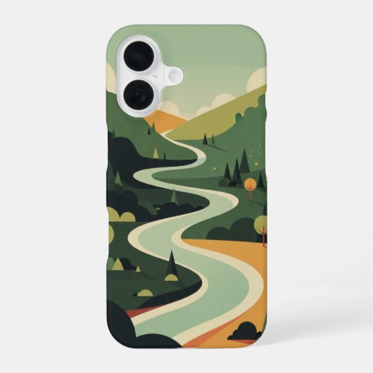 Oude rivier in een groene vallei iPhone 16 hoesje (Achterkant)