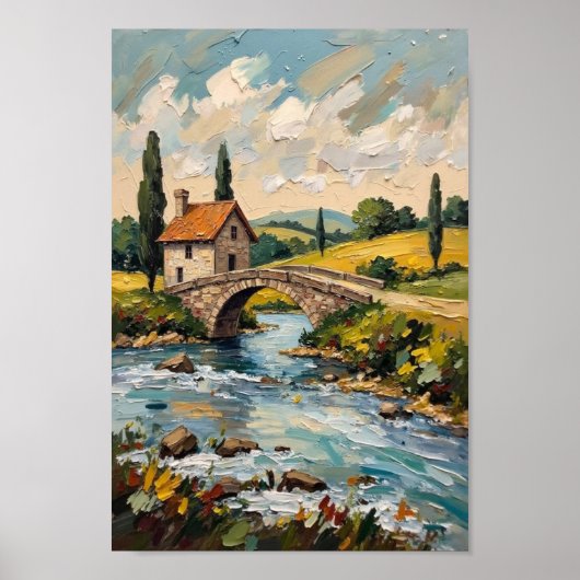 Oude rivierbrug plattelandskunst poster (Voorkant)