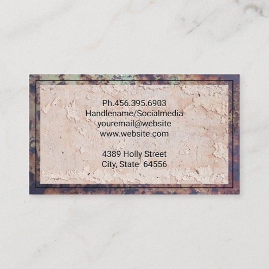 Oude robuuste metalen grens | Wandtextiel Visitekaartje (Achterkant)