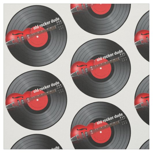 Oude Rocker Guy Guitar en Record Pattern Stof (Swatch)