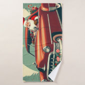 Oude rode auto & Kerstman Badhanddoek (Badhanddoek)