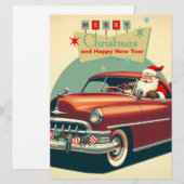 Oude rode auto & Kerstman Feestdagenkaart (Voorkant / Achterkant)