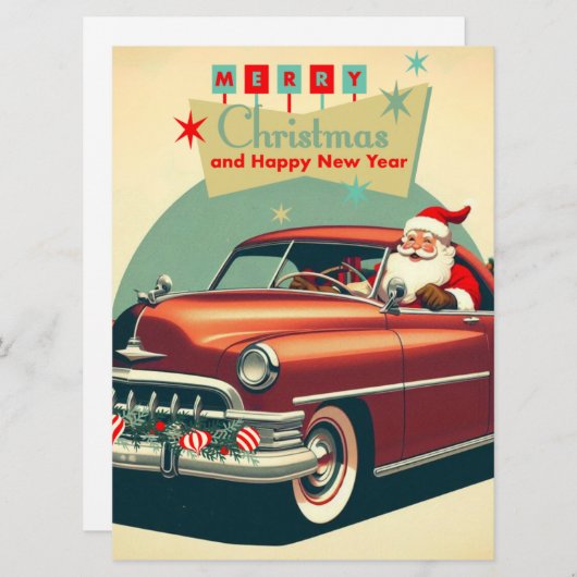 Oude rode auto & Kerstman Feestdagenkaart (Voorkant / Achterkant)