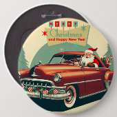 Oude rode auto & Kerstman Ronde Button 6,0 Cm (Voorkant /achterkant)