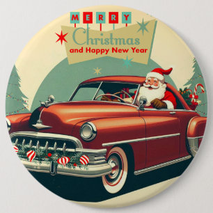 Oude rode auto & Kerstman Ronde Button 6,0 Cm
