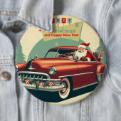 Oude rode auto & Kerstman Ronde Button 6,0 Cm (In situ)