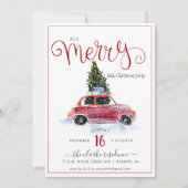 Oude rode auto met kerstboom uitnodiging (Voorkant)