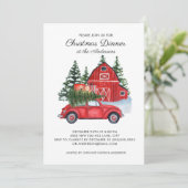 Oude rode auto schuur Kerstboom diner Kaart (Staand voorkant)