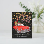  oude rode auto vrolijk kerstfeest briefkaart (Staand voorkant)
