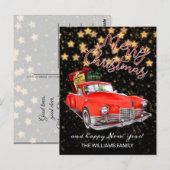  oude rode auto vrolijk kerstfeest briefkaart (Voorkant / Achterkant)
