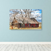 Oude Rode Barn Canvas Afdruk (Insitu (Houten vloer))