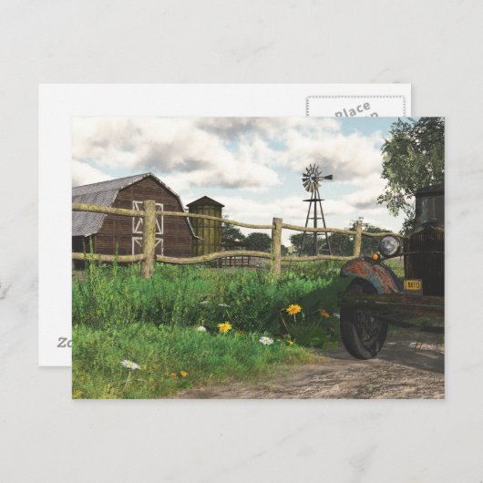 Oude Rode Barn en Rusty Truck Briefkaart (Voorkant / Achterkant)