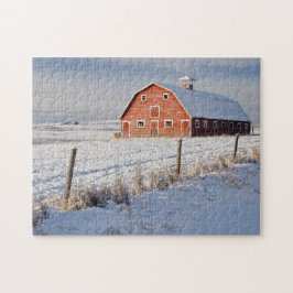 Oude Rode Barn in Winter Wonderland Legpuzzel