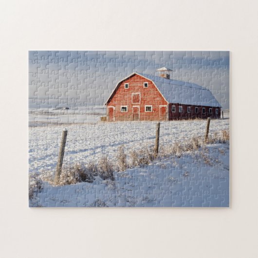 Oude Rode Barn in Winter Wonderland Legpuzzel (Horizontaal)