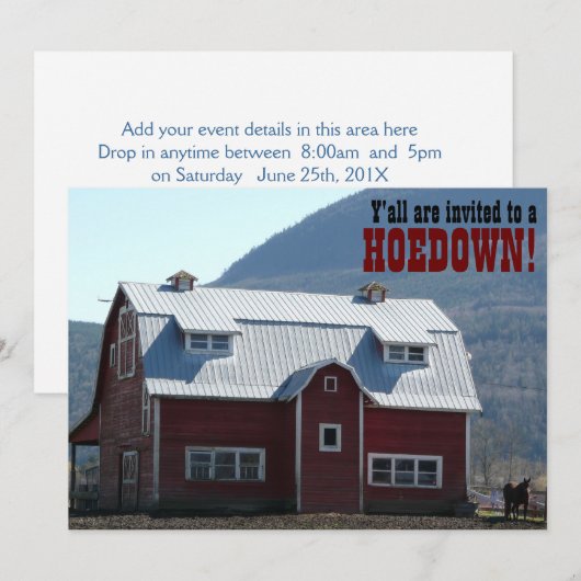 Oude Rode Barn Land Style Hoedown Barn Raising Kaart (Voorkant / Achterkant)