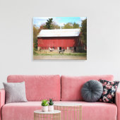 Oude Rode Barn met Paarden Kleur 16x20 Canvas Afdruk (Insitu (Woonkamer))