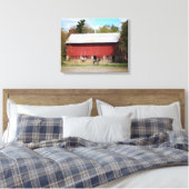 Oude Rode Barn met Paarden Kleur 16x20 Canvas Afdruk (Insitu (Slaapkamer))