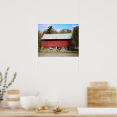 Oude Rode Barn met Paarden Kleur 16x20 Poster (Keuken)
