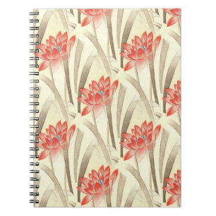 Oude rode bloemen op beige patroon notitieboek