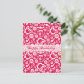 Oude rode bloemige Verjaardagsansichtkaart Briefkaart (Staand voorkant)