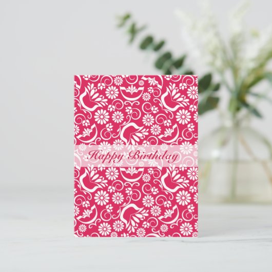 Oude rode bloemige Verjaardagsansichtkaart Briefkaart (Staand voorkant)