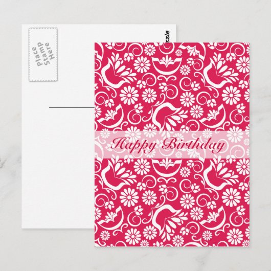 Oude rode bloemige Verjaardagsansichtkaart Briefkaart (Voorkant / Achterkant)