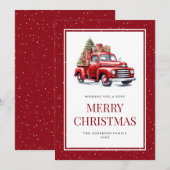 Oude Rode Boerderij Truck Kerstboom Cadeaus Sneeuw Feestdagenkaart (Voorkant / Achterkant)