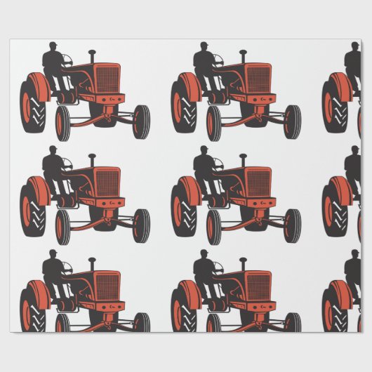 Oude rode boerentractor Retro boer Cadeaupapier (Vlak)