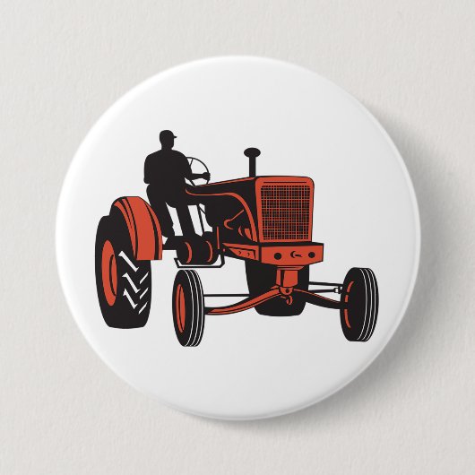 Oude rode boerentractor Retro boer Ronde Button 7,6 Cm (Voorkant)