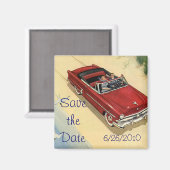 Oude rode cabriolet op het strand Save the Date Magneet (Voorkant / Achterkant)