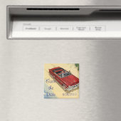 Oude rode cabriolet op het strand Save the Date Magneet (Insitu (Vaatwasser))