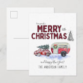 Oude rode camper Kerstkaart Feestdagenkaart (Voorkant / Achterkant)