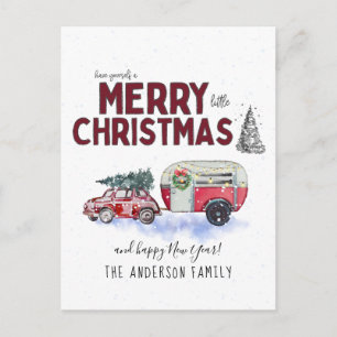 Oude rode camper Kerstkaart Feestdagenkaart