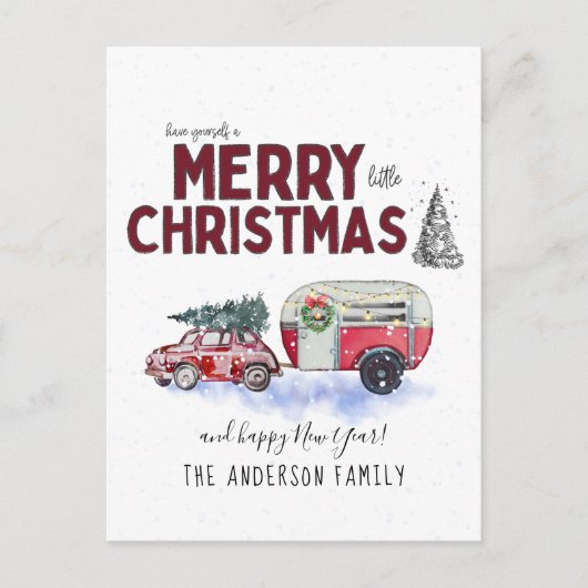 Oude rode camper Kerstkaart Feestdagenkaart (Voorkant)