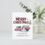 Oude rode camper Kerstkaart Feestdagenkaart (Staand voorkant)