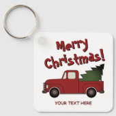 Oude rode Chevy vrachtwagen en kerstboom op maat Sleutelhanger (Voorkant)