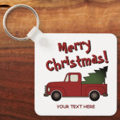 Oude rode Chevy vrachtwagen en kerstboom op maat Sleutelhanger (Voorkant)