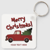 Oude rode Chevy vrachtwagen en kerstboom op maat Sleutelhanger (Achterkant)