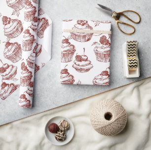 Oude rode cupcake Kerstmis Cadeaupapier