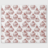 Oude rode cupcake Kerstmis Cadeaupapier (Vlak)