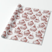 Oude rode cupcake Kerstmis Cadeaupapier (Uitgerold)