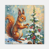 Oude Rode Eekhoorn Dennenboom Kerstmis Magneet (Voorkant)