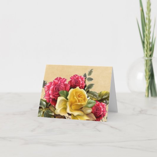 Oude rode en gele rozen bloemig bedankkaart (Voorkant)
