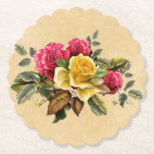 Oude rode en gele rozen bloemig kartonnen onderzetters (Voorkant)