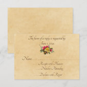 Oude rode en gele rozen bloemstuk RSVP kaartje (Voorkant / Achterkant)