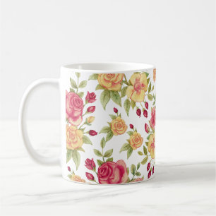 Oude rode en gele rozen en roosknop patroon koffiemok